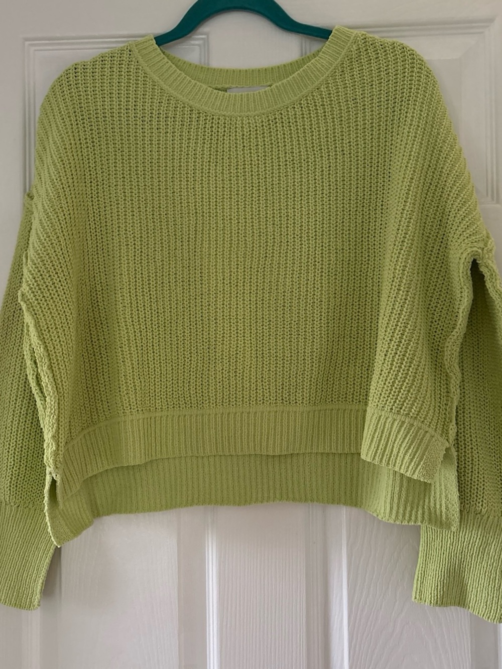 Pink Rose Cropped Crewneck Sweater in Lime